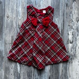 Baby Red Plaid Sleeveless Bow Holiday Dress 3-6 Months Buttons